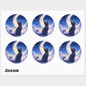 Maanverlichte Zwarte Kat Sticker (Vel)