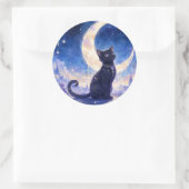 Maanverlichte Zwarte Kat Sticker (Tas)