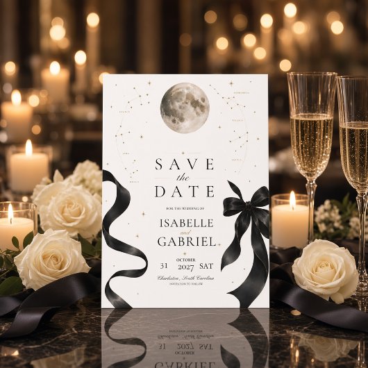 Maanverlichte Zwarte Lint Hemelse Save the Date Ka Kaart