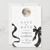 Maanverlichte Zwarte Lint Hemelse Save the Date Ka Kaart (Voorkant)