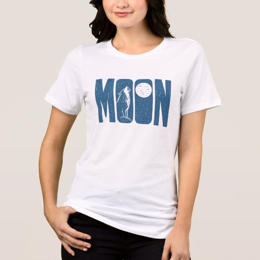 Maanwolf Halloween Linocut-ontwerp Tri-Blend Shirt (Voorkant)