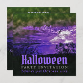 Maanwolken Paarse Halloween Uitnodigingen (Voorkant / Achterkant)