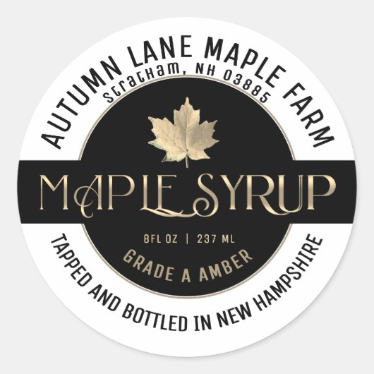 Maaple Syrup State Name Label on Dark Gold Gradien (Voorkant)