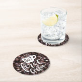 Maar de eerste koffie citeert witte Typografie Bee Ronde Kartonnen Onderzetter (Insitu)