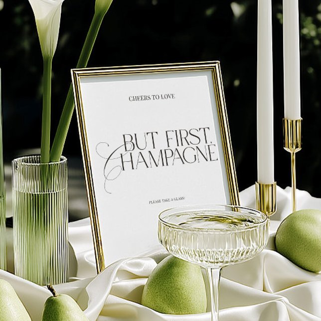 Maar eerst champagne Elegant trouwbord (But First Champagne Elegant Wedding Sign)