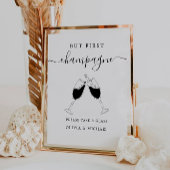 Maar eerst, champagne minimalistische bar teken reclamebord met voetstuk