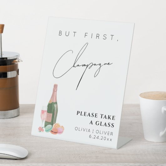 Maar eerst champagne trouwbord reclamebord met voetstuk (Insitu)