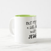 Maar eerst een klein praatje met Jezus Tweekleurige Koffiemok (Voorkant links)