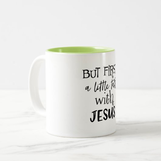 Maar eerst een klein praatje met Jezus Tweekleurige Koffiemok (Voorkant links)