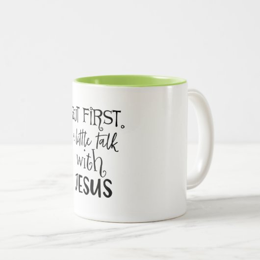 Maar eerst een klein praatje met Jezus Tweekleurige Koffiemok (Voorkant rechts)