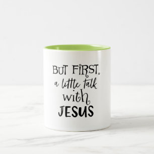 Maar eerst een klein praatje met Jezus Tweekleurige Koffiemok
