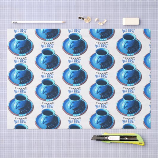 Maar eerst foto van de blauwe beker van COFFEE Tissuepapier (Craft)