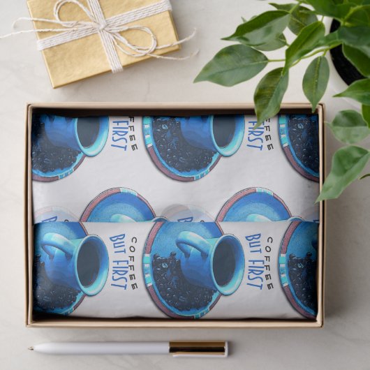Maar eerst foto van de blauwe beker van COFFEE Tissuepapier (Geschenk)