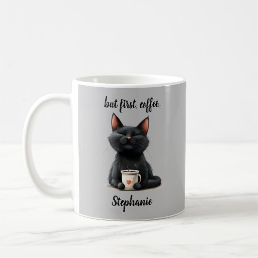 Maar eerst Grappige Zwarte Kat Koffiemok (Links)