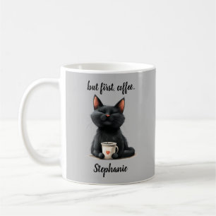 Maar eerst, Grappige Zwarte Kat Mok Gift