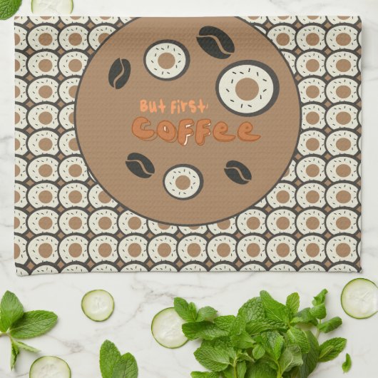 Maar eerst koffee Frosted Donuts Brown Theedoek (Gevouwen)