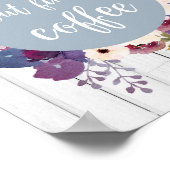 Maar eerst koffie, bloemen, blauw, bijtend poster (Hoek)