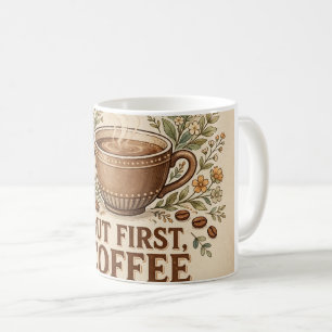Maar Eerst, Koffie Bloemige Vintage Mok Ontwerp