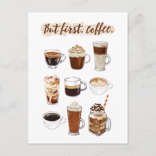 "Maar eerst, koffie" Briefkaart (Voorkant)