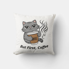 Maar eerst, koffie - gepersonaliseerde kattenliefh kussen