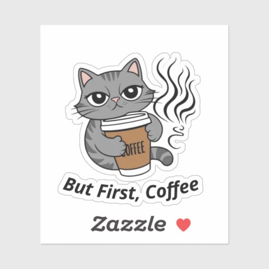 Maar eerst, koffie - gepersonaliseerde kattenliefh sticker (Vel)