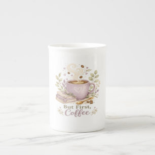 Maar eerst, koffie Gezellige lavendel waterverf Porselein Kop