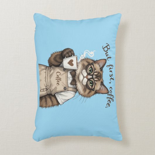 Maar eerst, koffie kat accent kussen (Voorkant(Verticaal))