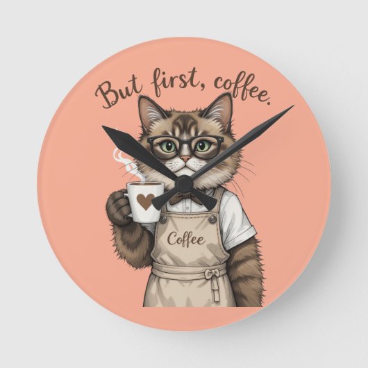 Maar eerst, koffie kat ronde klok (Voorkant)