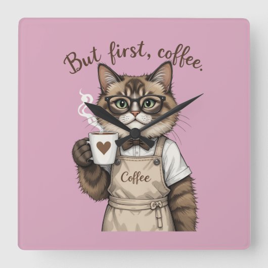 Maar Eerst, Koffie Kat Vierkante Klok (Voorkant)