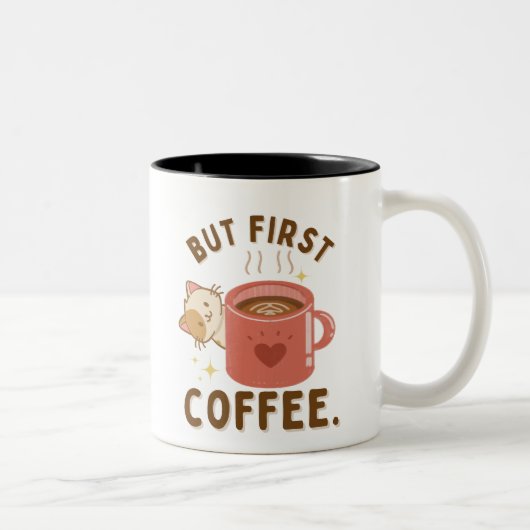Maar eerst koffie Mok met Schattige kat (Rechts)