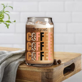Maar Eerst Koffie Roze Luipaardprint Blikvorm Glas