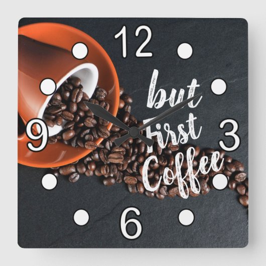 Maar eerst koffie vierkante klok (Voorkant)