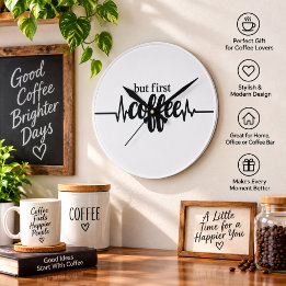 Maar Eerst Koffie Wandklok voor Koffieliefhebbers