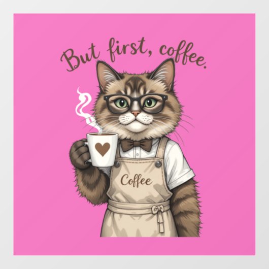 Maar eerst, koffiekat raamsticker (Vel)