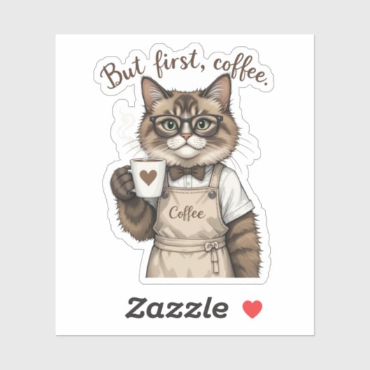 Maar eerst, koffiekat sticker (Vel)