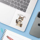 Maar eerst, koffiekat sticker (Laptop met iPhone)