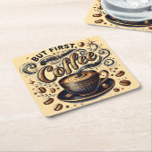 Maar eerst koffiekunst - stijlvol gouden ontwerp kartonnen onderzetters (Schuin)