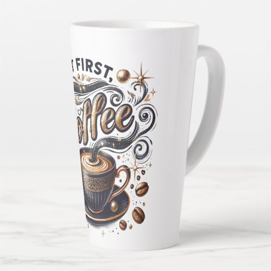 Maar eerst koffiekunst - stijlvol gouden ontwerp latte mok (Rechterhoek)
