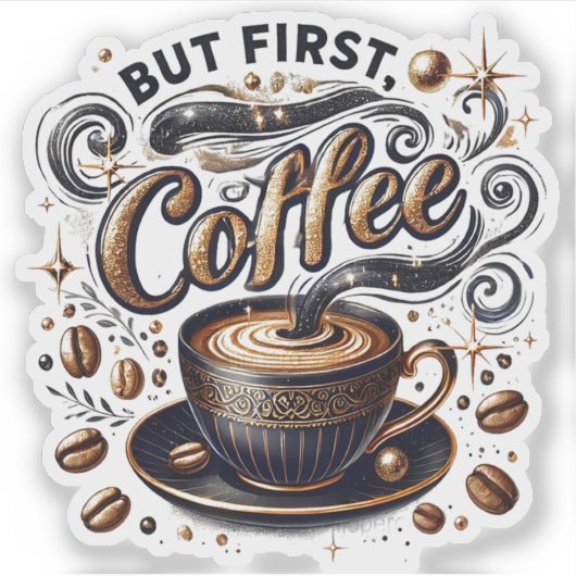 Maar eerst koffiekunst - stijlvol gouden ontwerp sticker (Voorkant)