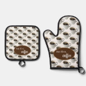 Maar eerst, koffiepatroon ovenwant & pannenlap set (Voorkant)