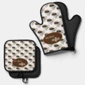 Maar eerst, koffiepatroon ovenwant & pannenlap set (Voorkant / Achterkant)