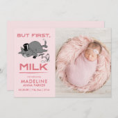 Maar Eerst Melk Grappige Kat Foto Geboorte Aankondiging (Voorkant / Achterkant)