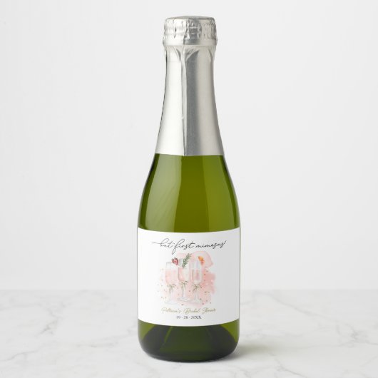 Maar Eerst Mimosabruiloft Shower Sparkling Wijnetiket (Voorkant)