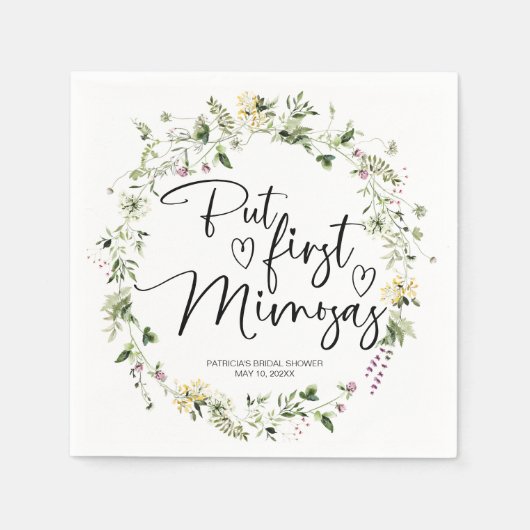 Maar eerst Mimosas Bruidsdagsfeest met wilde bloem Servet (Voorkant)