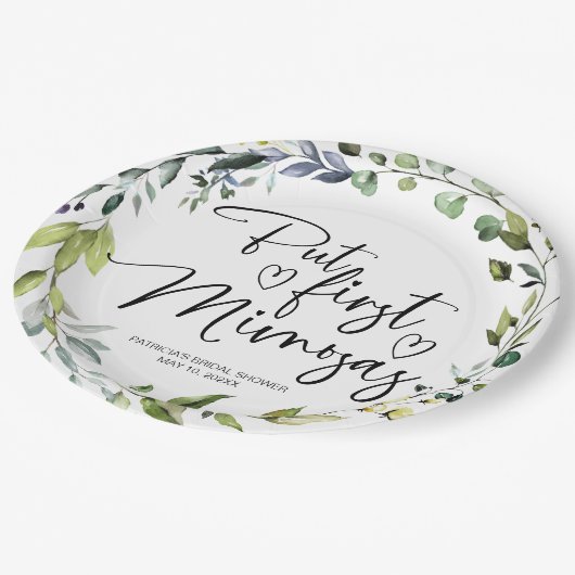 Maar Eerst Mimosas Bruidsfeestje Papieren Bordje (Gekanteld)