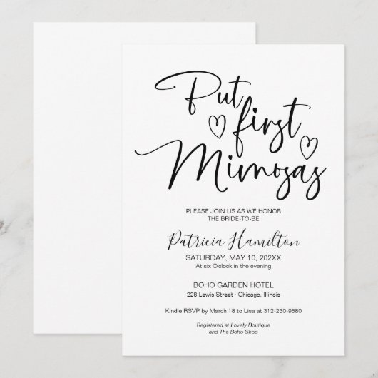 Maar eerst mimosas minimalistisch Vrijgezellenfees Kaart (Voorkant / Achterkant)