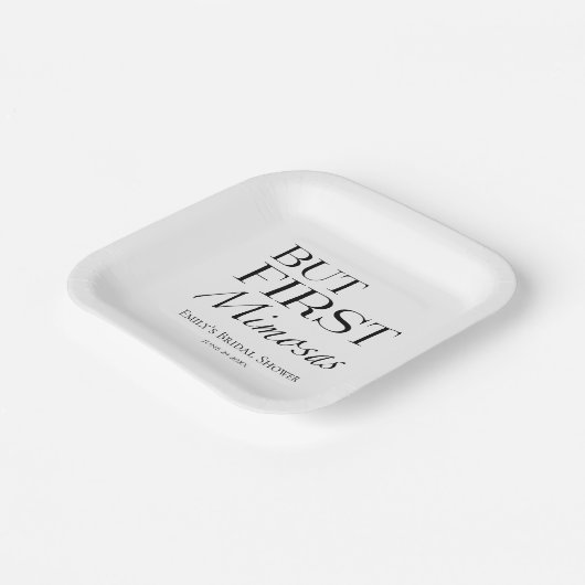 Maar Eerst Mimosas | Trouwfeest in zwart-wit Papieren Bordje (Gebogen)