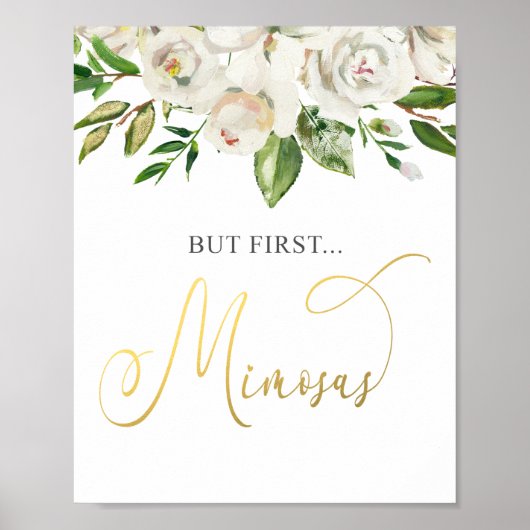 Maar eerst Mimosas White Floral Gold Poster (Voorkant)