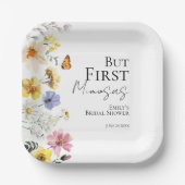 Maar Eerst Mimosas | Wildflower Boho Bruidsfeestje Papieren Bordje (Voorkant)