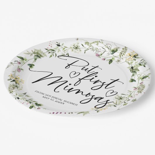 Maar eerst Mimosas Wildflower Vrijgezellenfeest Papieren Bordje (Gekanteld)